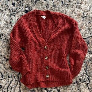 AMERICAN EAGLE oversized chunky knit rust v-neck cardigan sweater